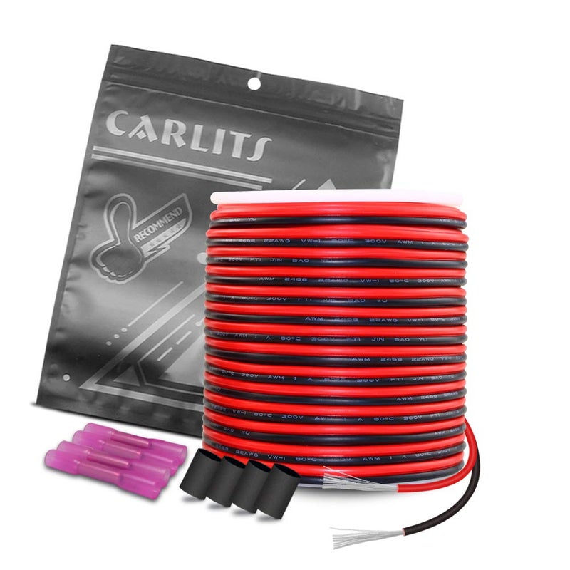 CARLITS 22AWG 100ft Extension Cable Wire Cord 30m Stranded Tinned Copper 22 Gauge 2 Color Red Black Cable Hookup Electrical Wire 12V 24V DC for Led Strips Single Color 3528 5050 2835 - Image 1